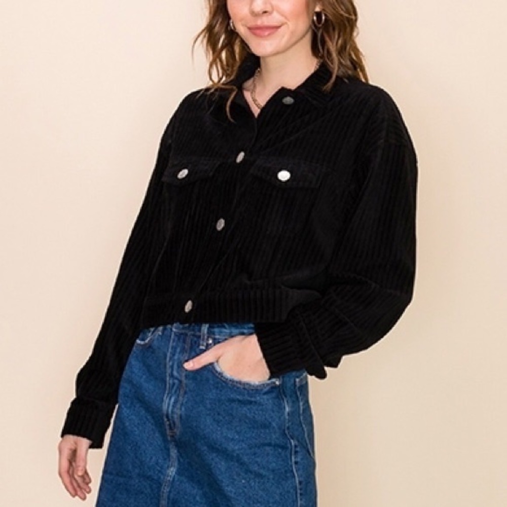 Double Zero Cropped Corduroy Jacket - Black